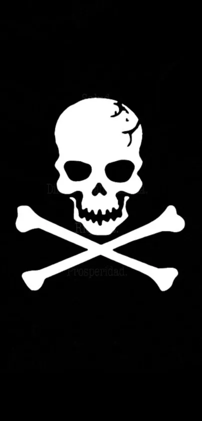 Mobile wallpaper of a skull and crossbones design on a black background.