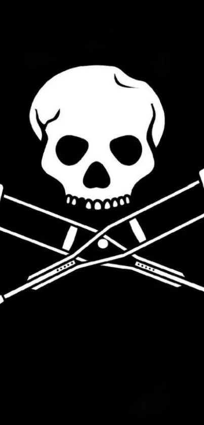 Skull with crossed crutches on black background.