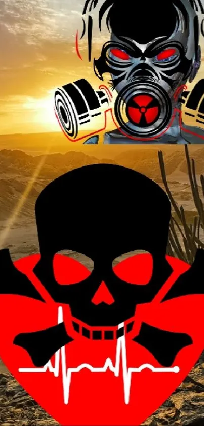 Skull and desert sunrise mobile wallpaper design.