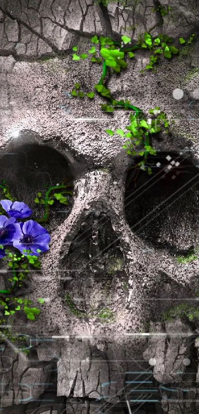 Artistic skull and floral mobile wallpaper with vivid colors.