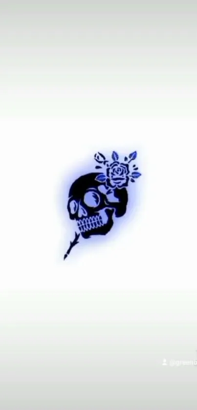 Mobile wallpaper with black skull and flower on a white background.