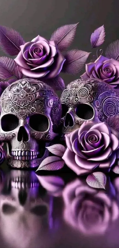 Intricate design of skulls with purple roses