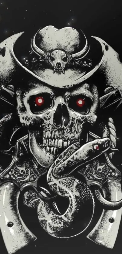 Dark skull with snake and cowboy hat wallpaper.