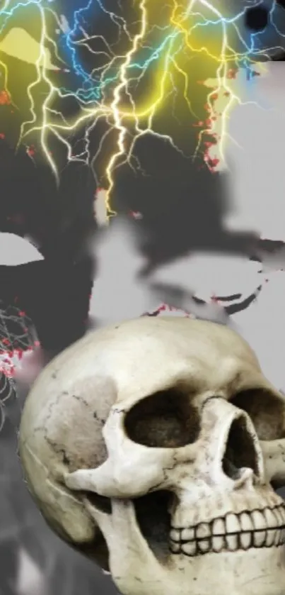 Dynamic wallpaper with a skull and lightning bolts.