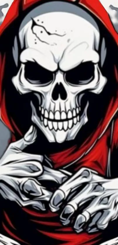 Red-hooded skull art wallpaper for mobile devices.