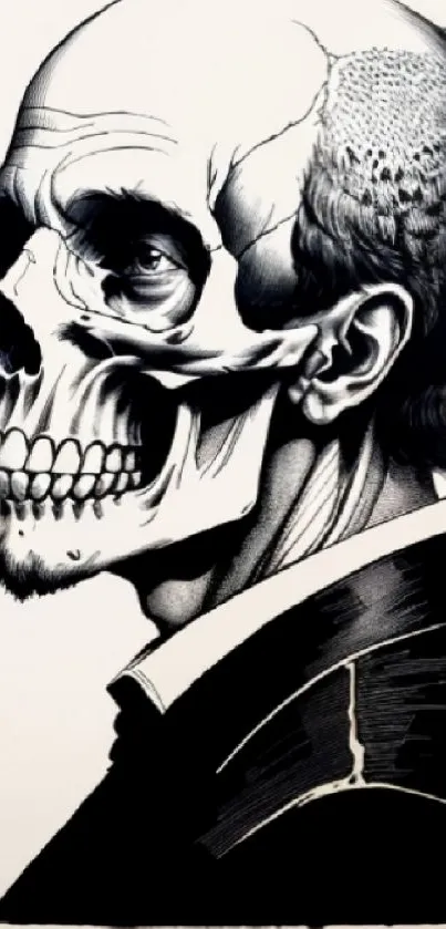 Black and white skull art wallpaper for mobile screens.