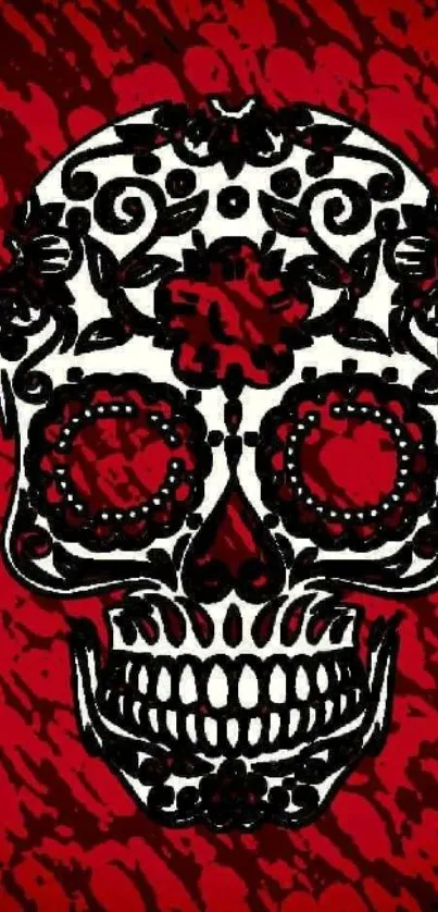 Artistic skull on bold red background, perfect for edgy mobile wallpaper.