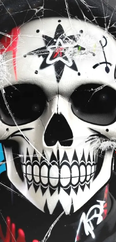 Artistic skull with graffiti vibrant mobile wallpaper.