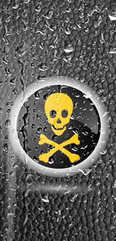 Dark rain wallpaper with a yellow skull button design.