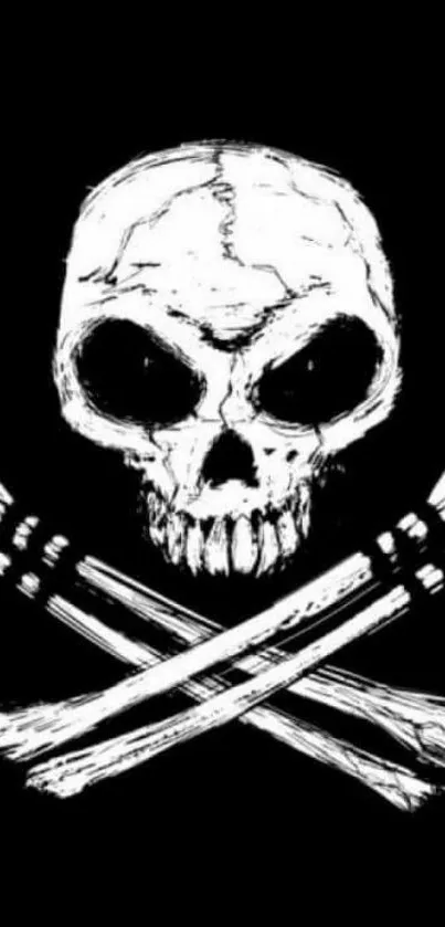 Black and white skull with crossbones phone wallpaper.