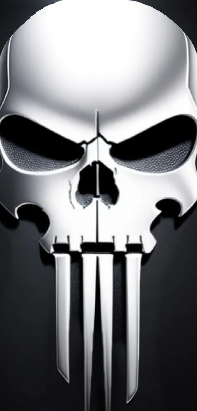 Silver skull emblem on black background wallpaper.