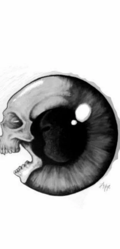 Skull merging with an eye in monochrome mobile wallpaper.