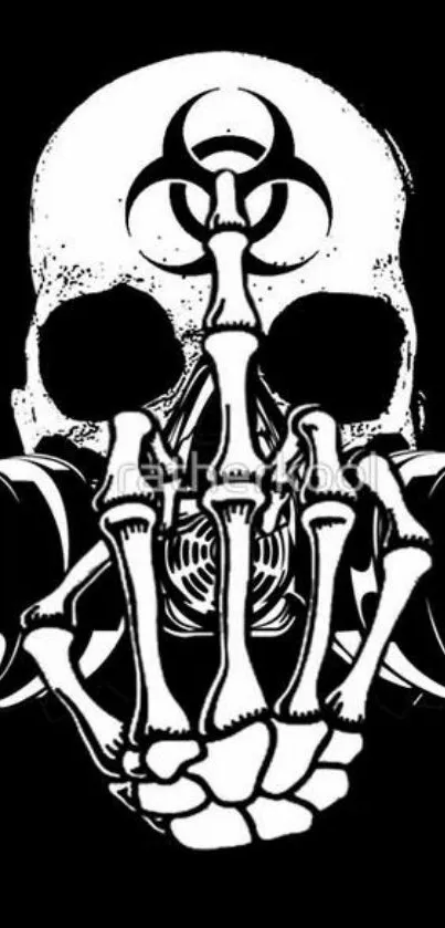 Edgy skull gas mask art wallpaper with black background.