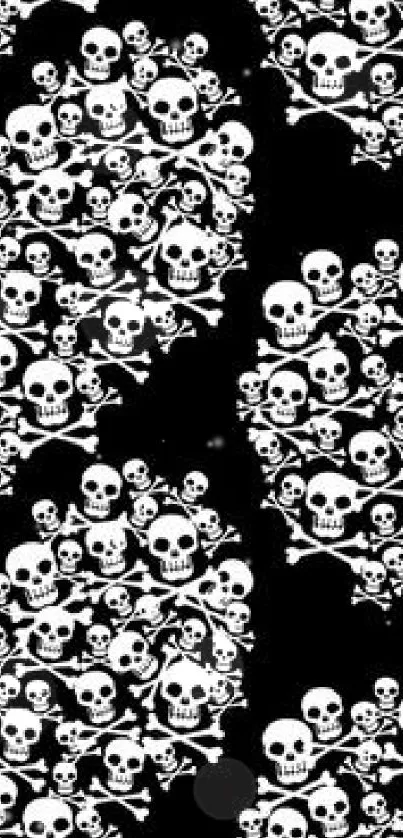 Black wallpaper with heart-shaped skull pattern.