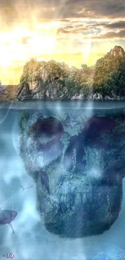 Fantasy wallpaper with underwater skull island.