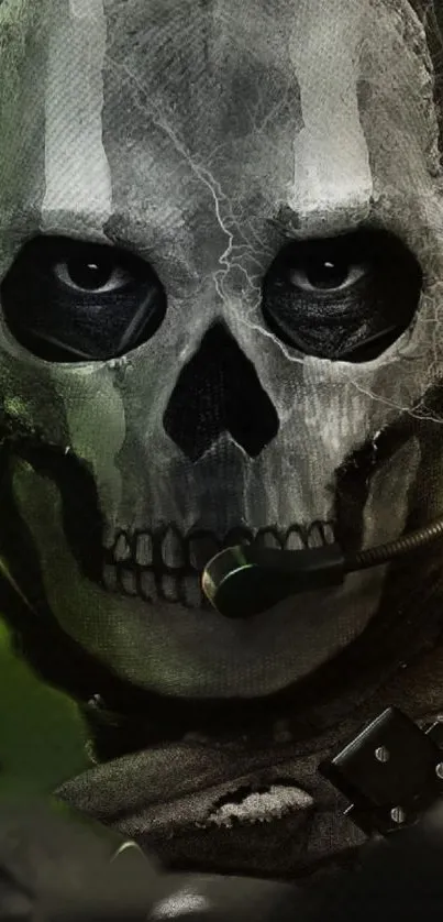 Skull-masked soldier wallpaper for mobile, gray tones, modern design.