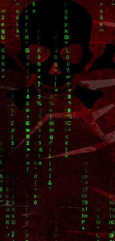 Red skull with green matrix code wallpaper.