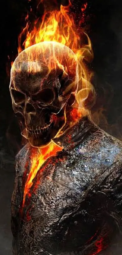 Fiery skull mobile wallpaper with flames.