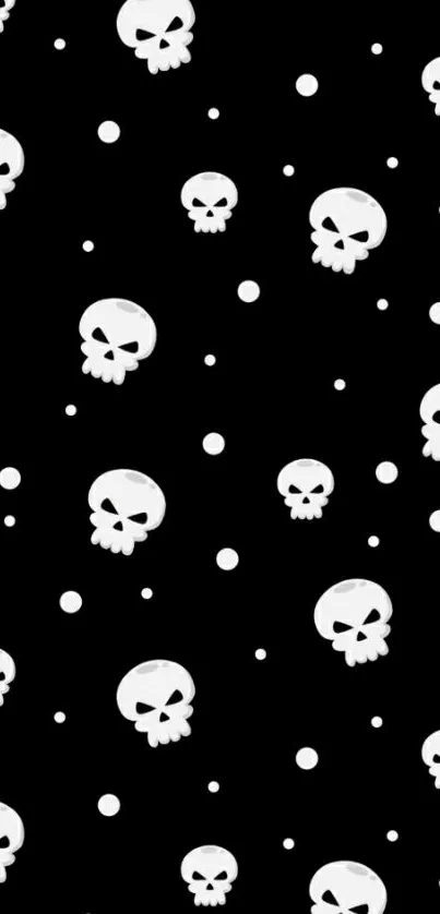 Black wallpaper with white skull pattern.