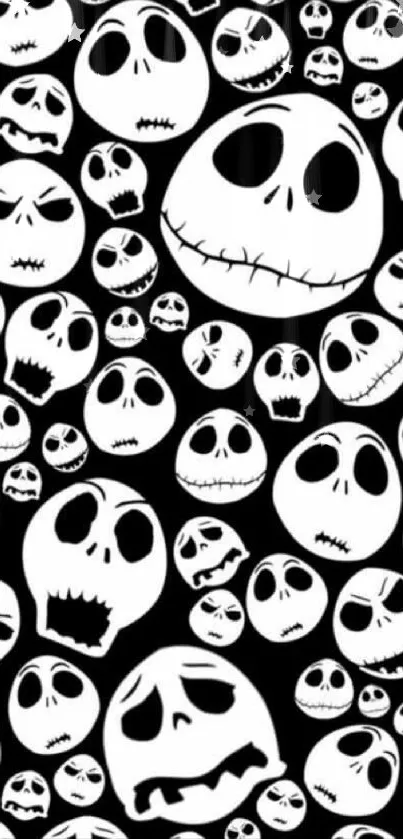 Black and white skull pattern wallpaper for mobile phones.