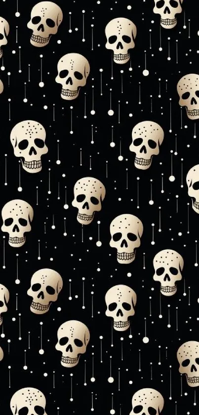 Seamless skull pattern on black mobile wallpaper.