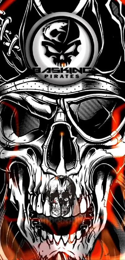 Pirate skull with fiery flames mobile wallpaper.