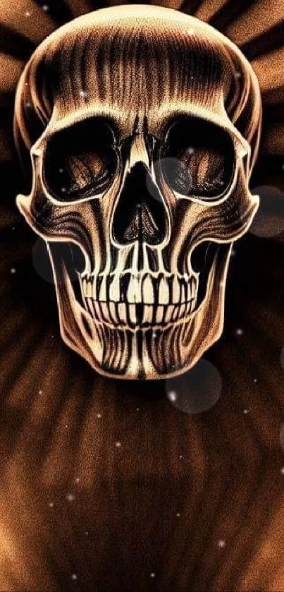 Radiant skull design in golden tones for mobile wallpaper.