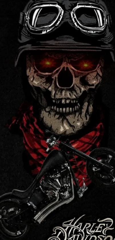 Skull rider with motorcycle on black background.