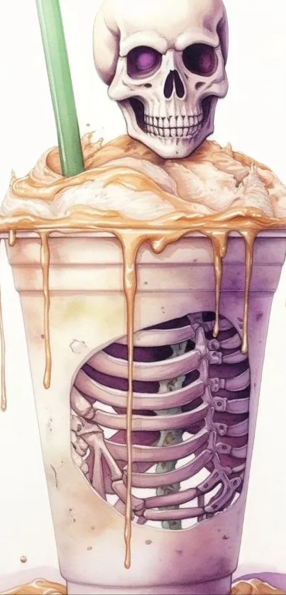 Artful skull in a creamy shake, dripping with artistic flair.