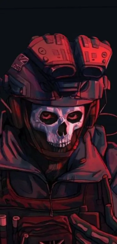 Skull soldier in gear, dark theme wallpaper.