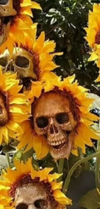 Skull sunflowers creating a unique artistic mobile wallpaper.