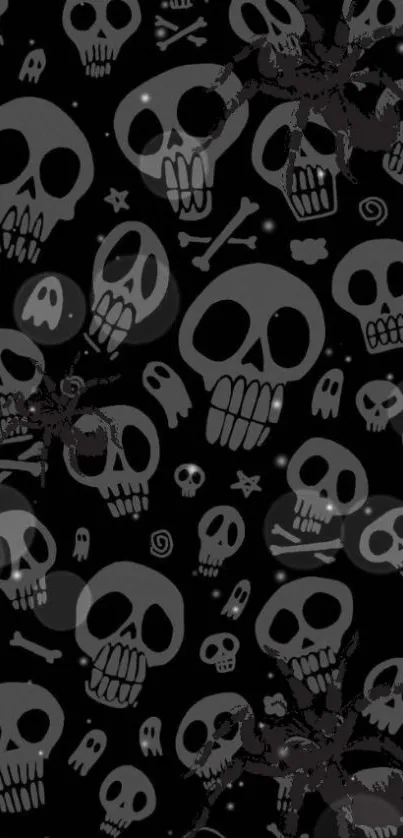 Black skull pattern mobile wallpaper with a bold design.