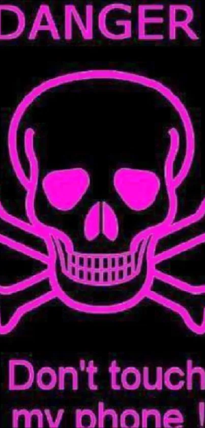 Mobile wallpaper with a pink skull and warning message.