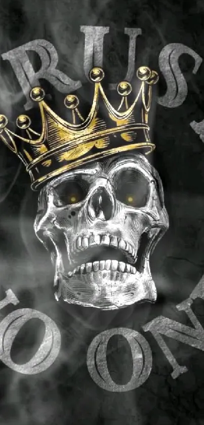 Skull with a golden crown on dark background wallpaper.