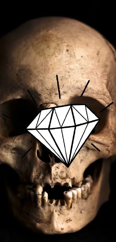 Realistic skull with diamond overlay wallpaper design.