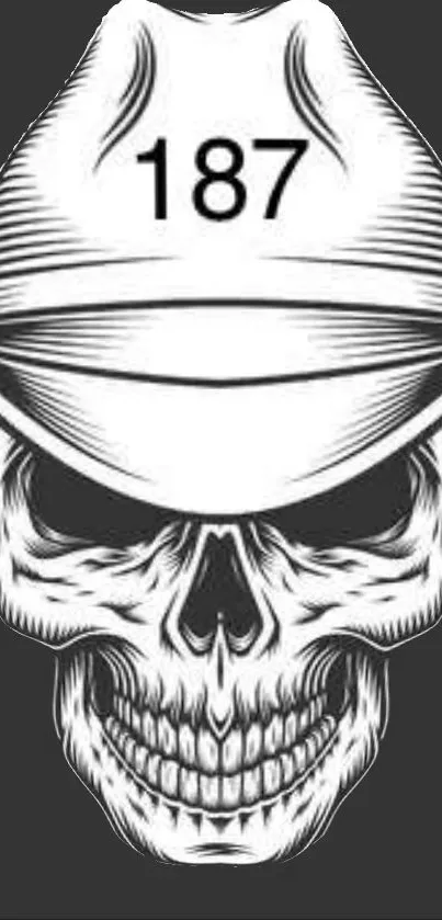 Black and white skull with hat mobile wallpaper design.