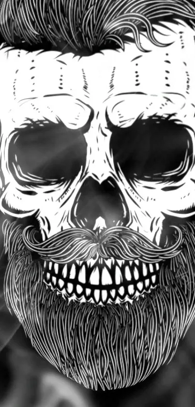 Black and white skull with headphones and beard design wallpaper.