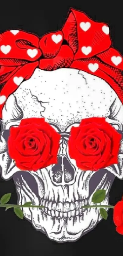 Artistic skull with roses mobile wallpaper.