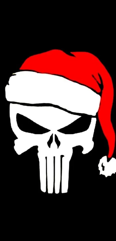 Skull with Santa hat on black background wallpaper.