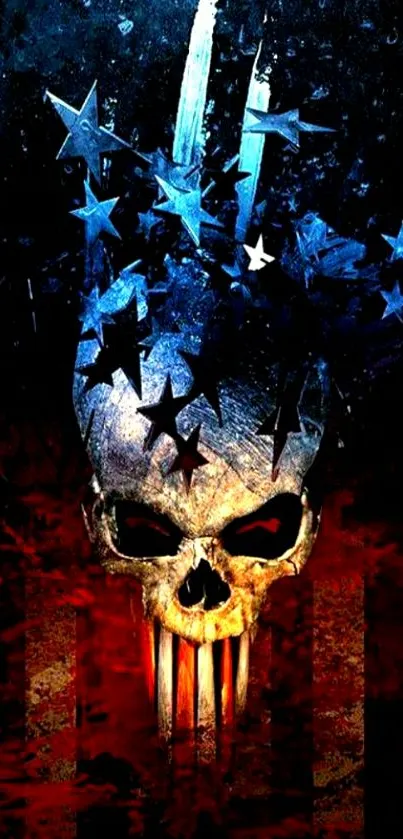 Edgy skull with stars in a dark, bold design for phone wallpaper.