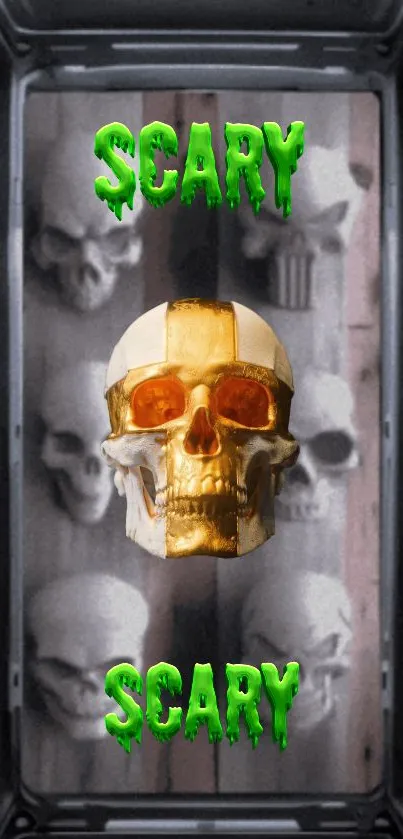Dark wallpaper with skulls and shadows design.