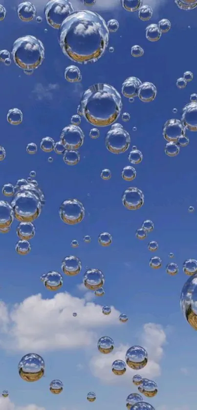 Sky-themed wallpaper with floating bubbles under a clear blue sky.