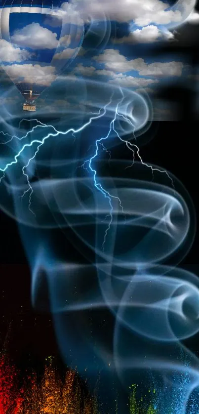 Abstract wallpaper with clouds, smoke, and lightning for mobile display.