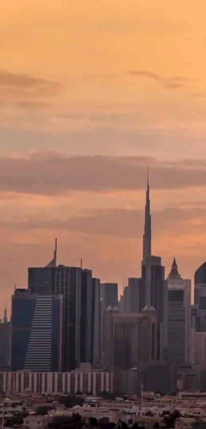 City skyline at sunset with vibrant orange hues.