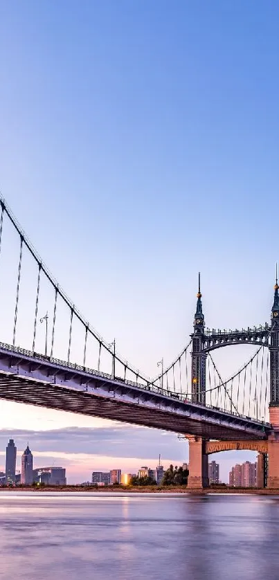 Mobile wallpaper of a bridge with a sunset skyline backdrop.