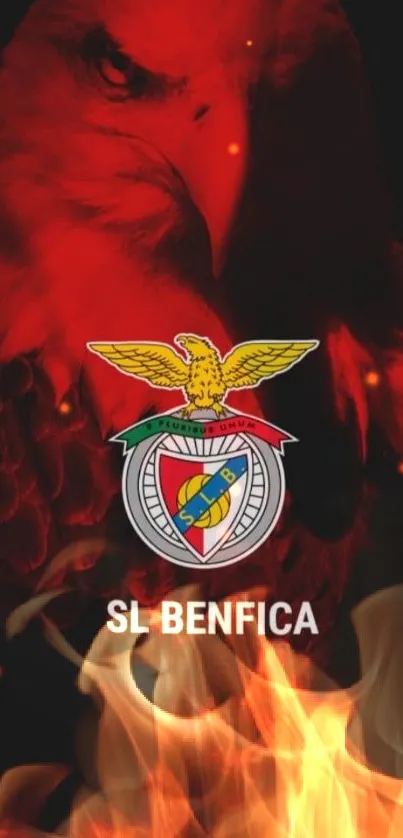 SL Benfica eagle logo wallpaper with fiery background.