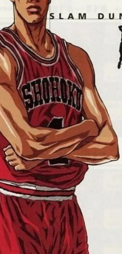 Anime character in a red basketball jersey from Slam Dunk series.