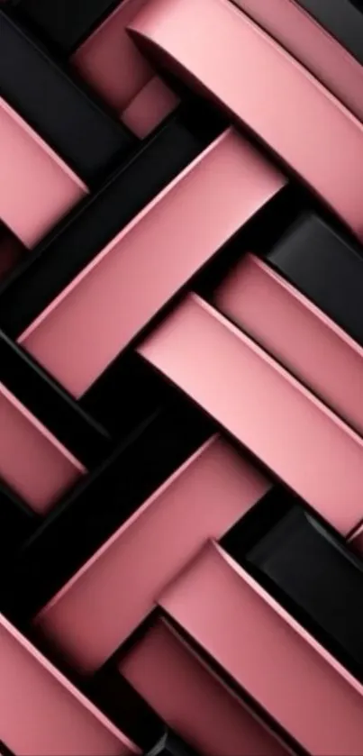 3D geometric pink and black woven ribbon wallpaper.