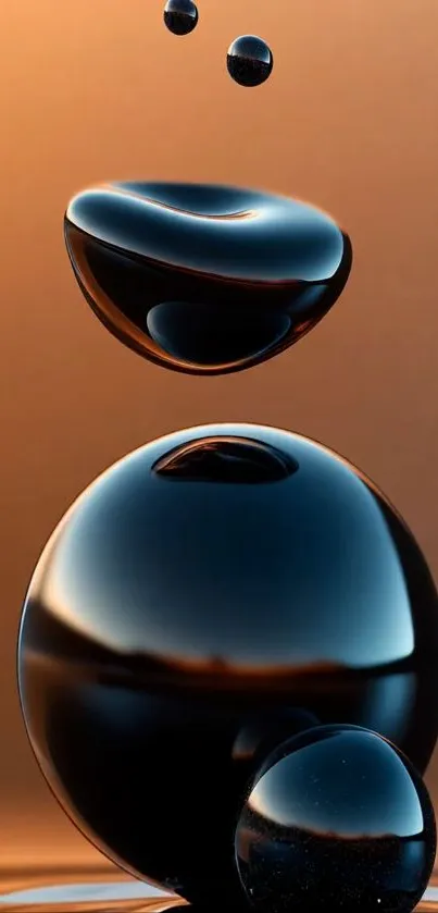 Glossy black spheres in abstract design on gradient background.