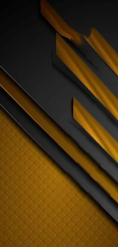 Sleek abstract mobile wallpaper in gold and black with geometric patterns.